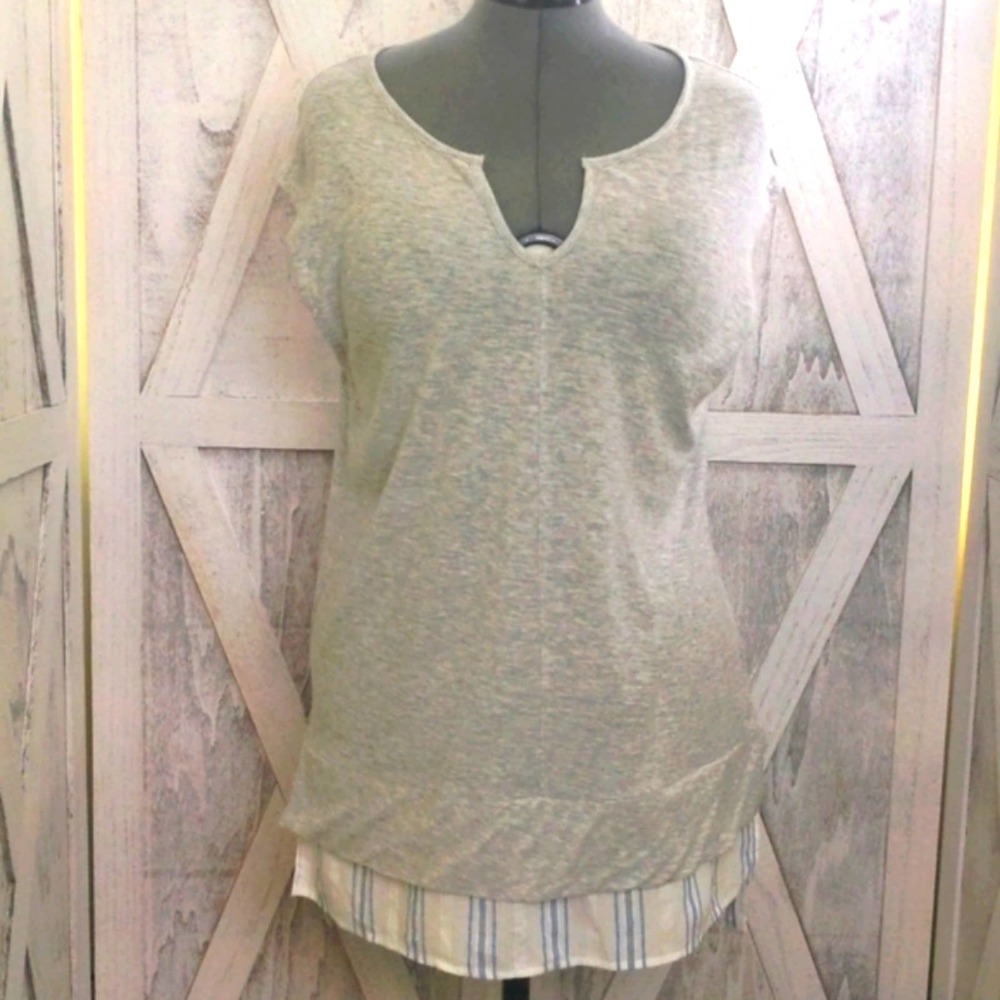Two by Vince Camuto Gray Sleeveless Mixed Media Tee Medium